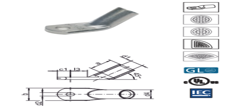 Angled Tubular Cable Lugs Cu 45° Angled Standard Type 2373